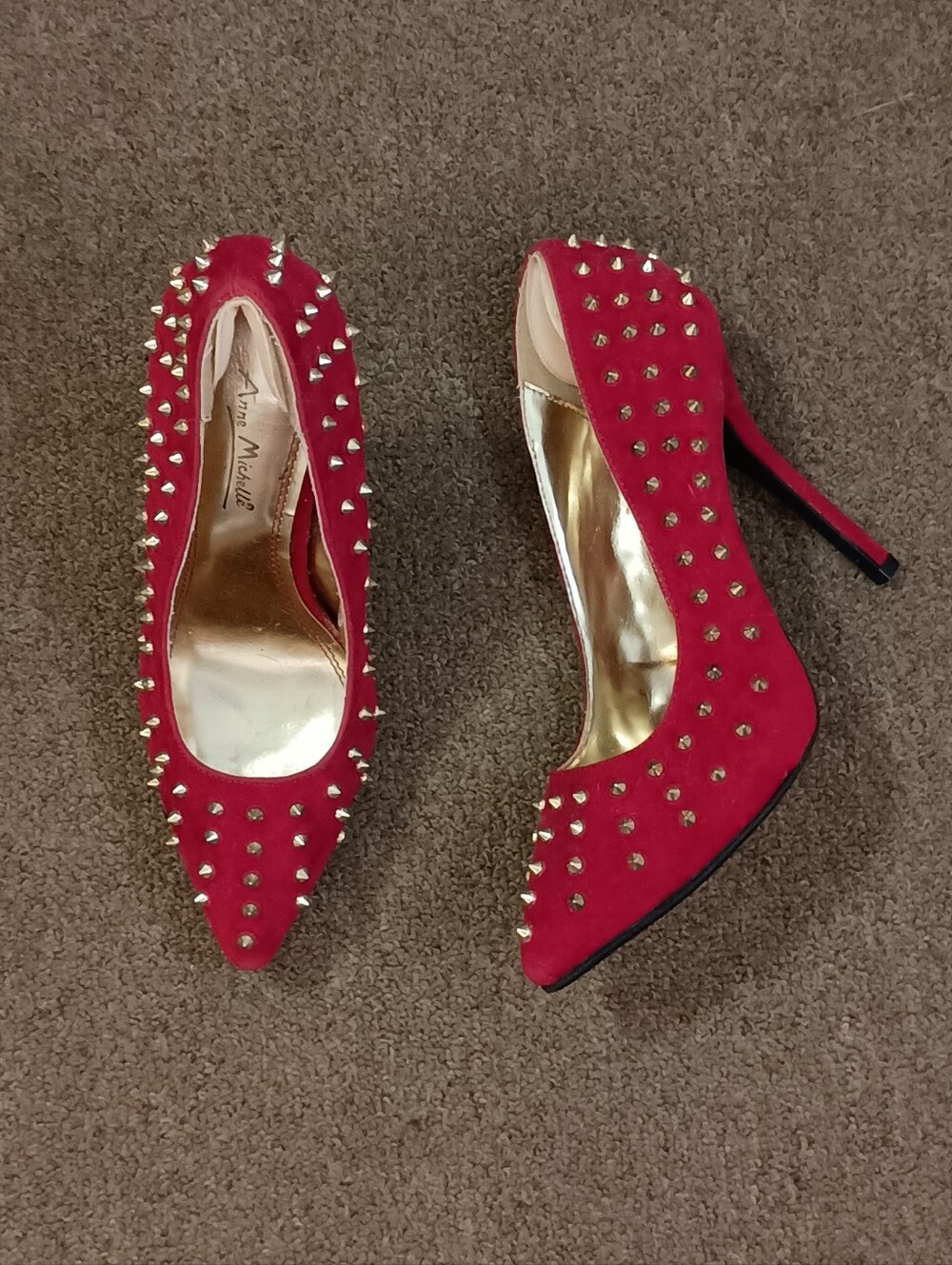 Red Suede Studded Stiletto Heels
